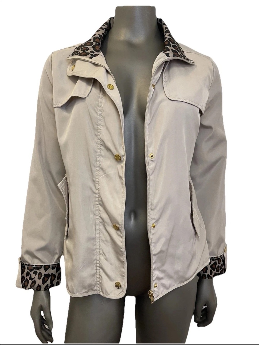 Cynthia Rowley Jacket Womens S Tan Leopard Print Full Zip Animal Spring Trench - Picture 4 of 13